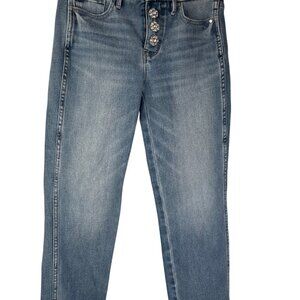 Sculpt OP Straight Leg High-Rise Denim Jeans Rhinestone Button Closure